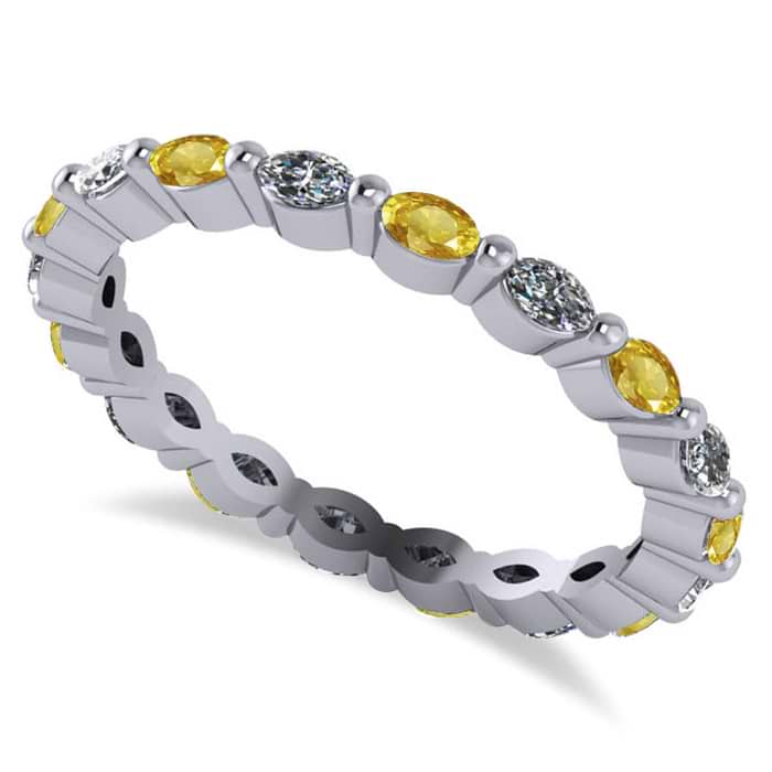 Diamond & Yellow Sapphire Marquise Wedding Ring Band 14k White Gold (0.74ct)