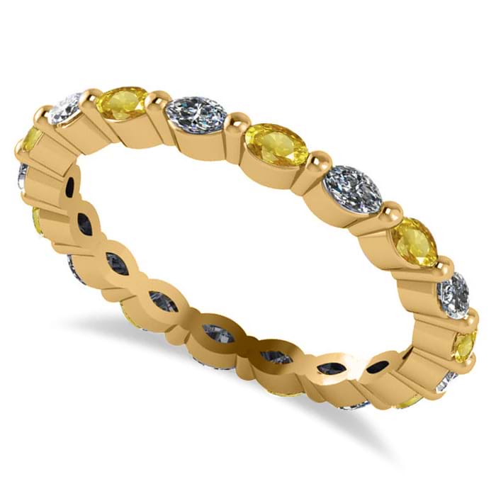 Diamond & Yellow Sapphire Marquise Wedding Ring Band 14k Yellow Gold (0.74ct)