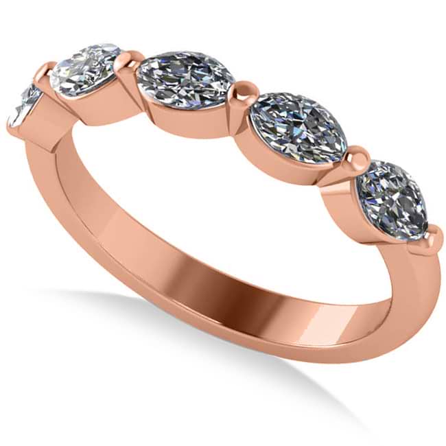 Five Stone Marquise Diamond Ring Wedding Band 14k Rose Gold (1.00ct)