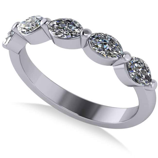 Five Stone Marquise Diamond Ring Wedding Band 14k White Gold (1.00ct)