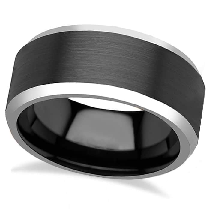 Beveled Edge with Black Brushed Carbide Tungsten Wedding Band (7mm)