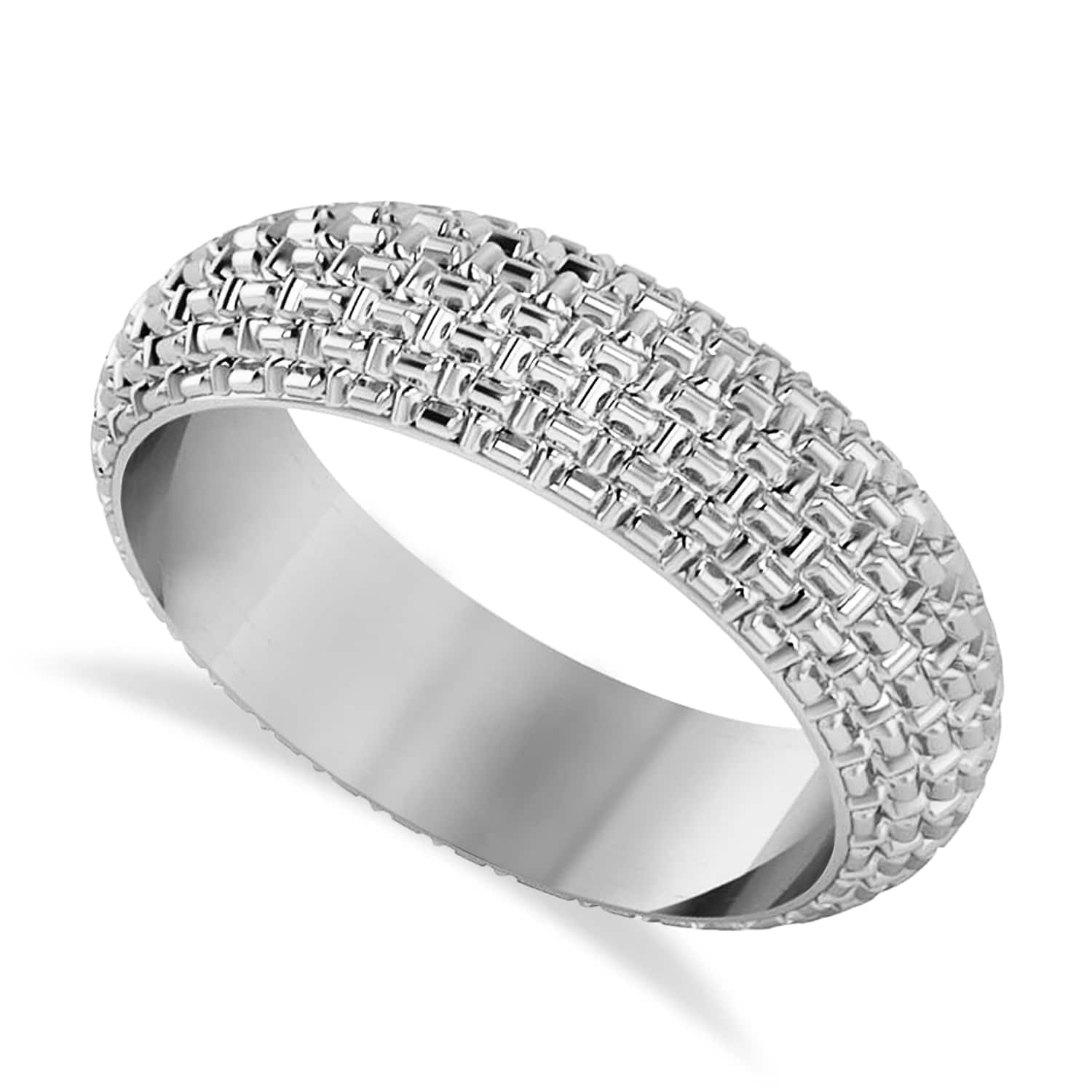 Laced Textured Men's Wedding Ring Band 14k White Gold