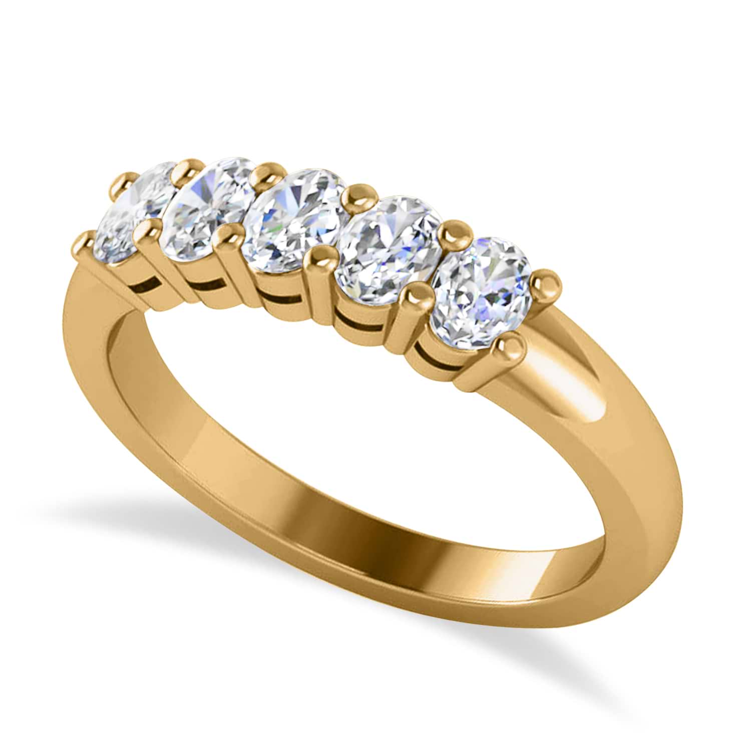 Oval Diamond Five Stone Wedding Band 14k Yellow Gold (1.00ct)