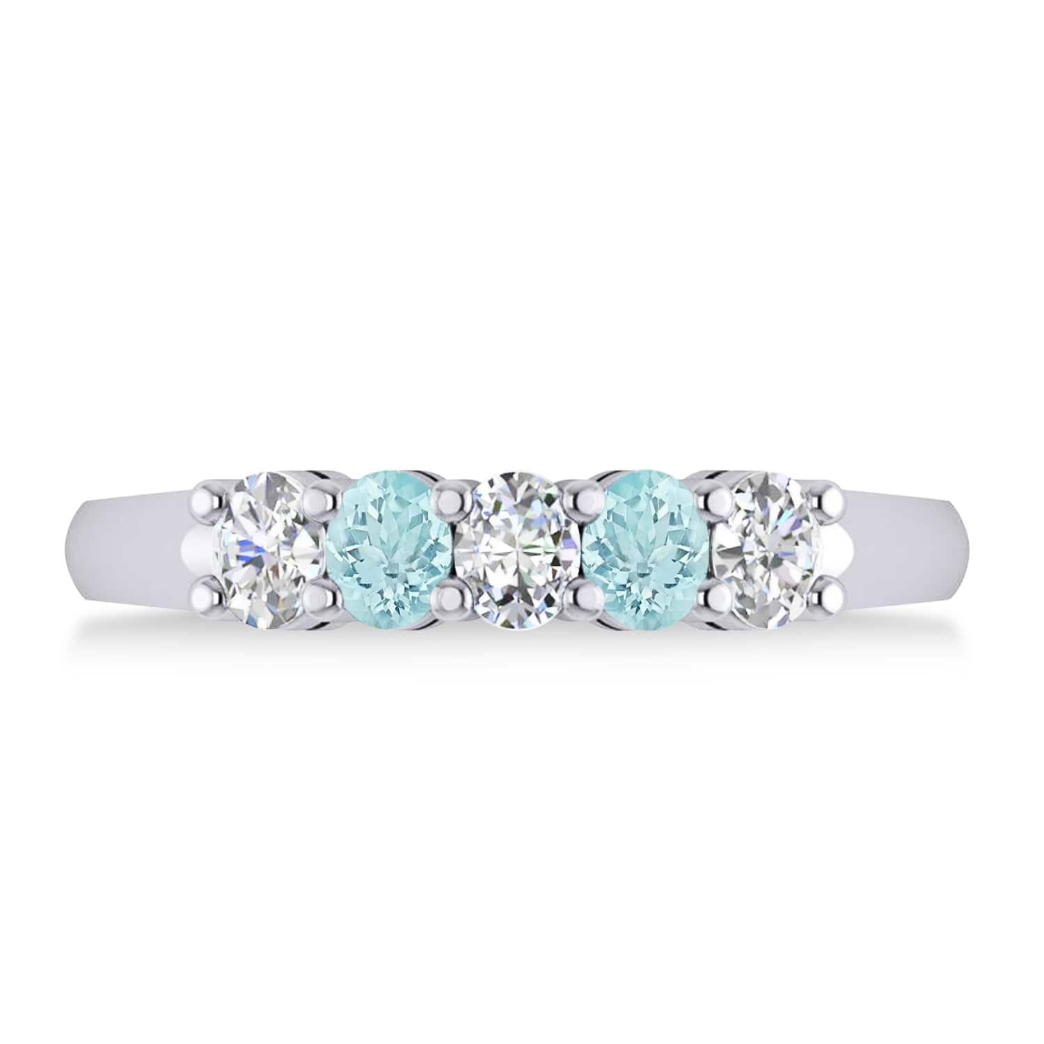 Oval Diamond & Aquamarine Five Stone Ring 14k White Gold (1.00ct)