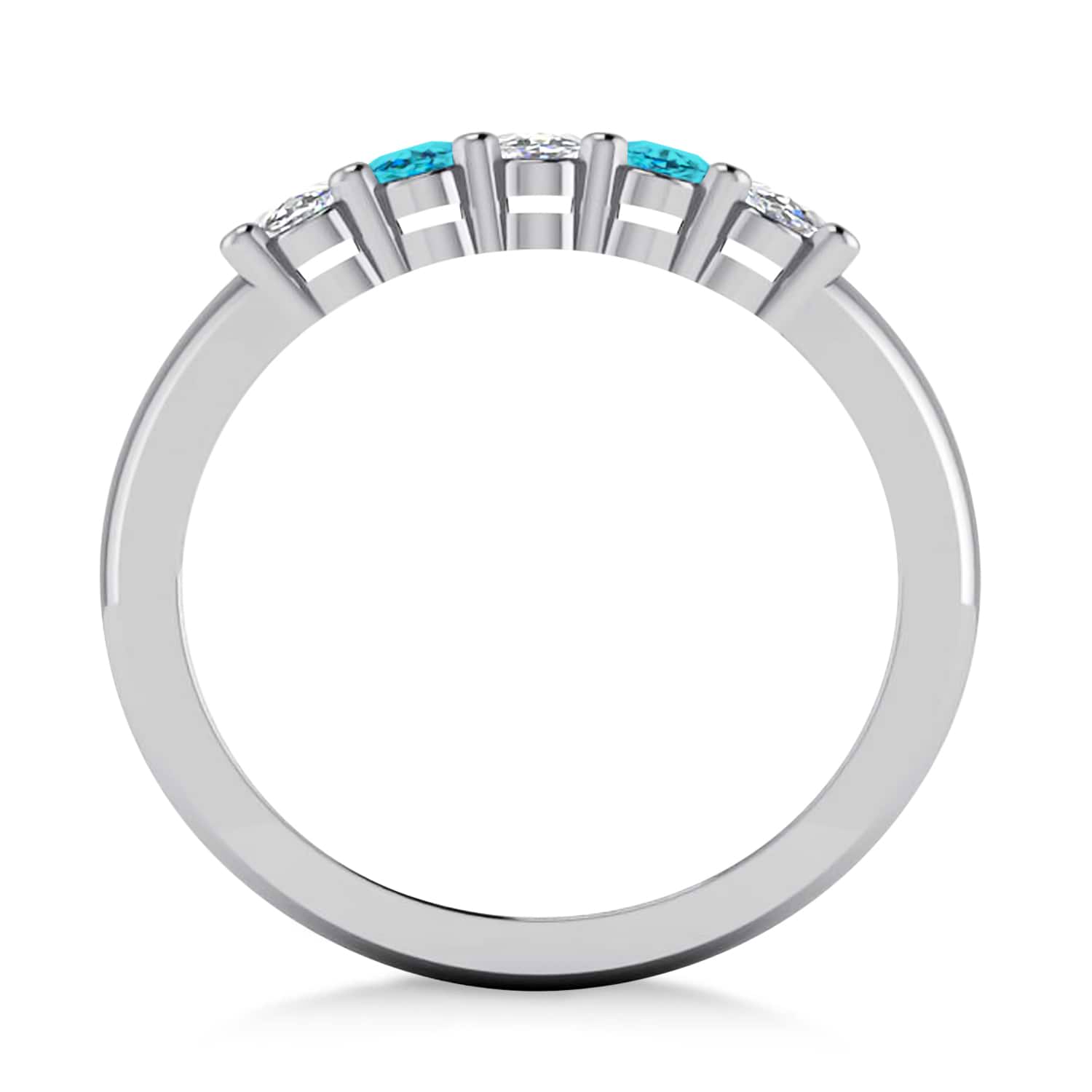 Oval Blue & White Diamond Five Stone Ring 14k White Gold (1.00ct)