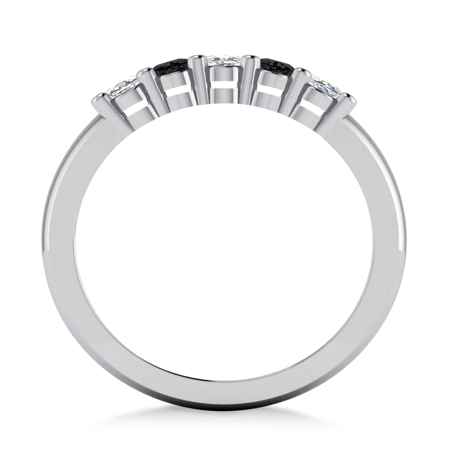 Oval Black & White Diamond Five Stone Ring 14k White Gold (1.00ct)