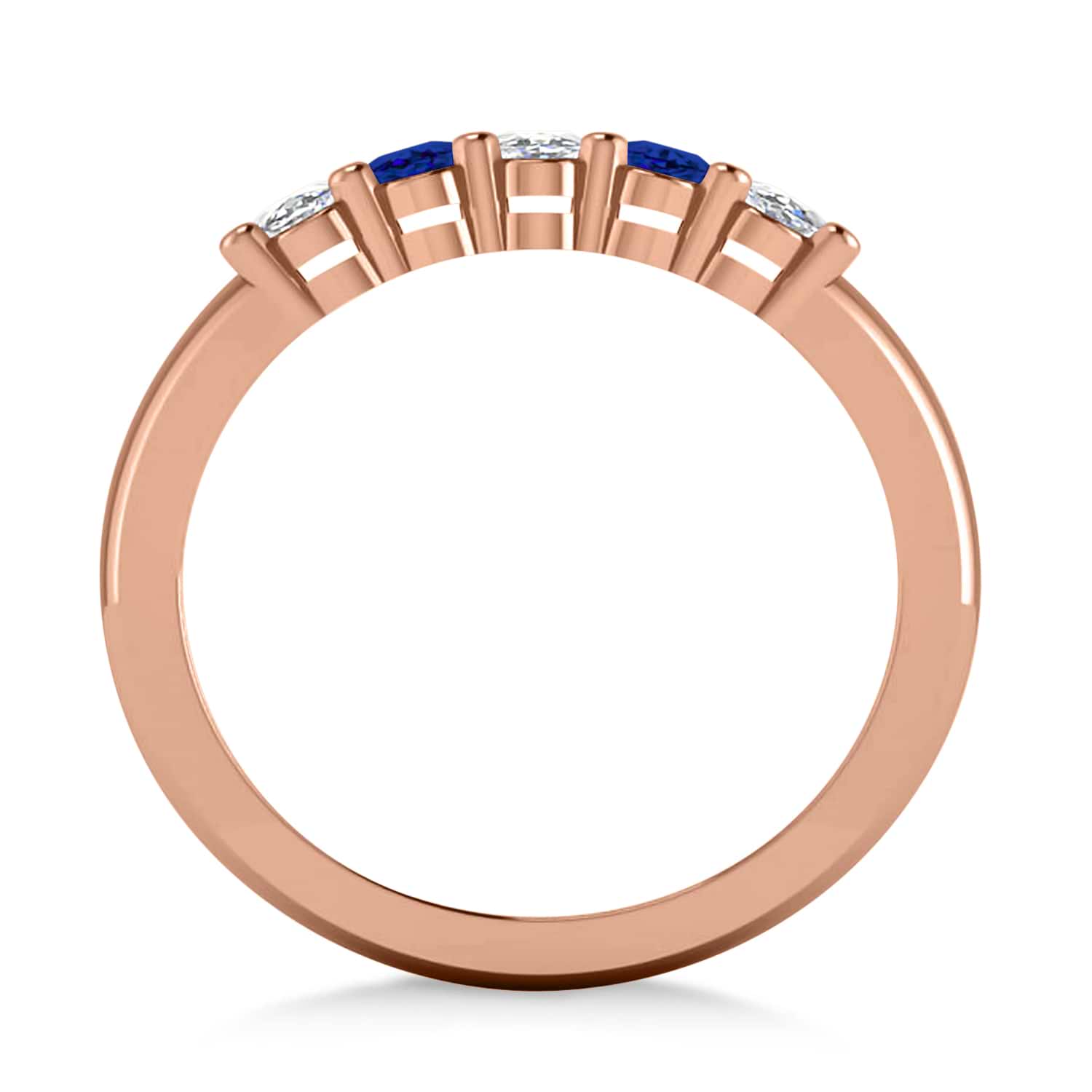 Oval Diamond & Blue Sapphire Five Stone Ring 14k Rose Gold (1.00ct)