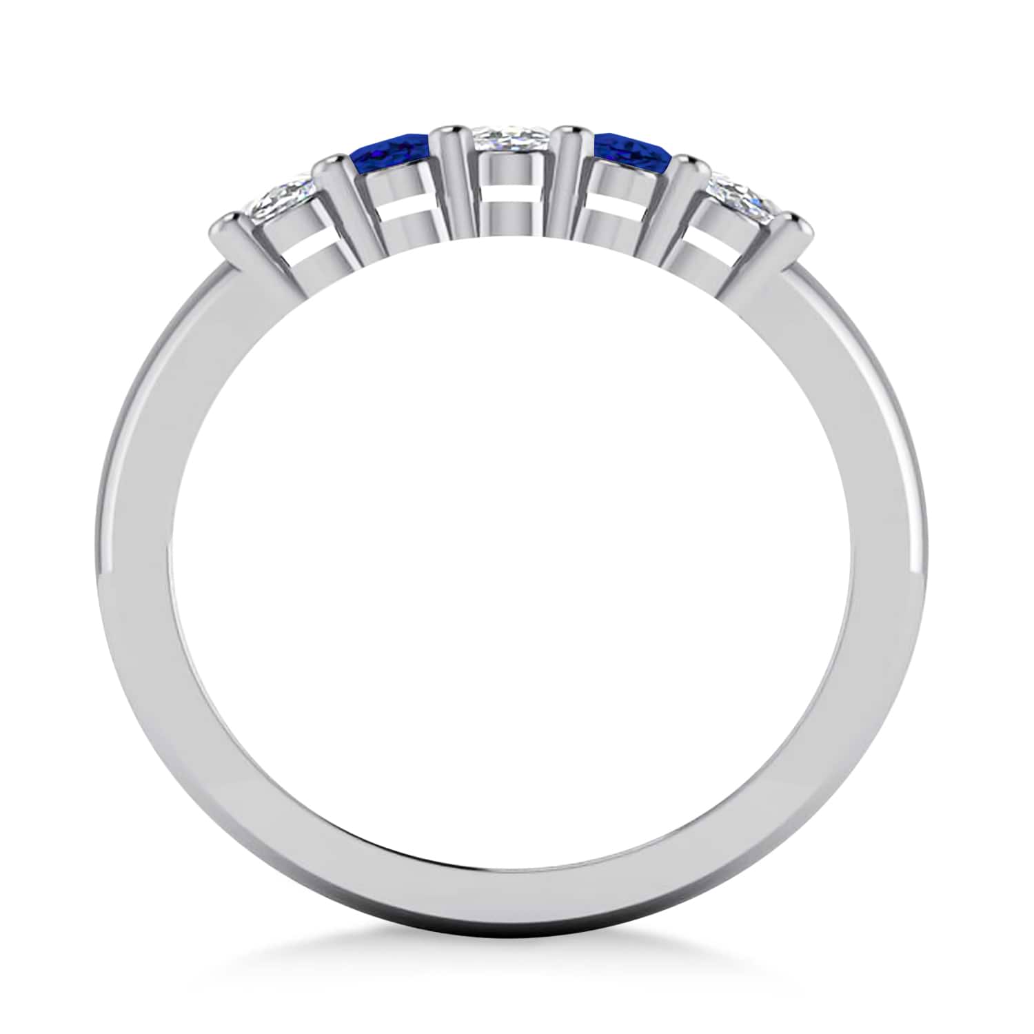 Oval Diamond & Blue Sapphire Five Stone Ring 14k White Gold (1.00ct)
