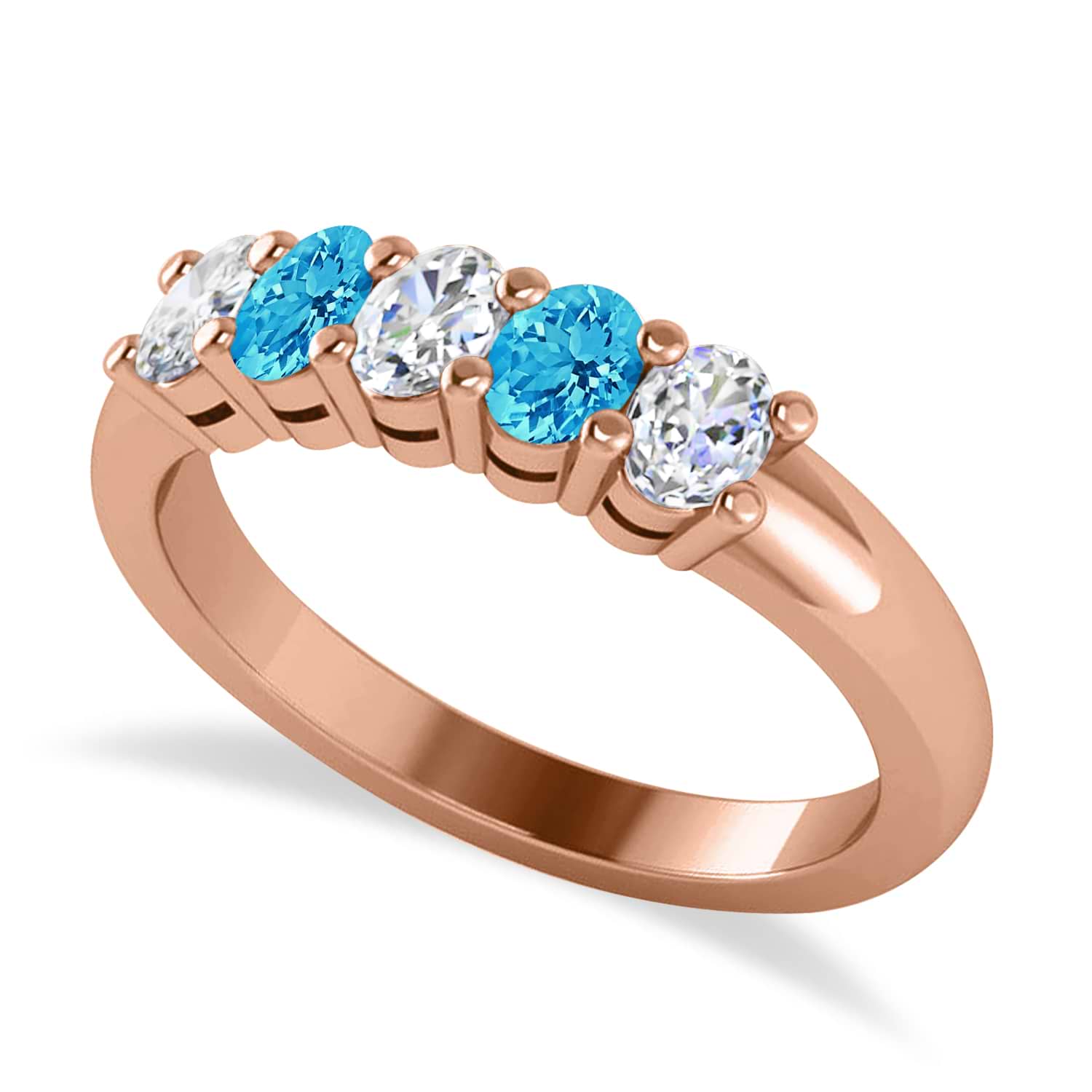 Oval Diamond & Blue Topaz Five Stone Ring 14k Rose Gold (1.00ct)