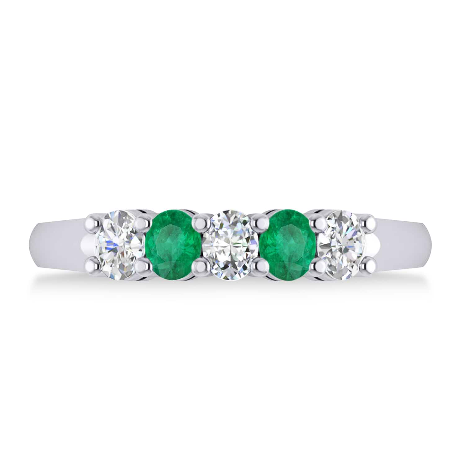 Oval Diamond & Emerald Five Stone Ring 14k White Gold (1.00ct)