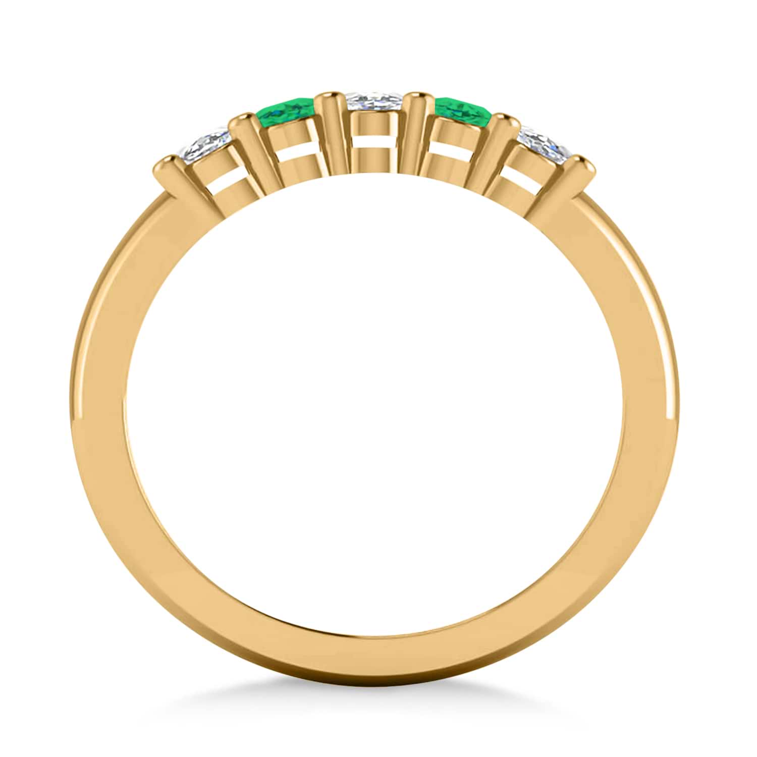 Oval Diamond & Emerald Five Stone Ring 14k Yellow Gold (1.00ct)