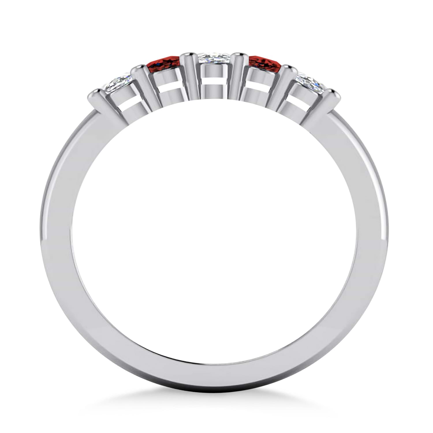 Oval Diamond & Garnet Five Stone Ring 14k White Gold (1.00ct)