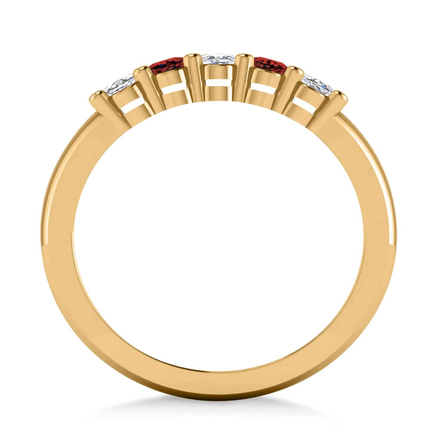 Oval Diamond & Garnet Five Stone Ring 14k Yellow Gold (1.00ct)