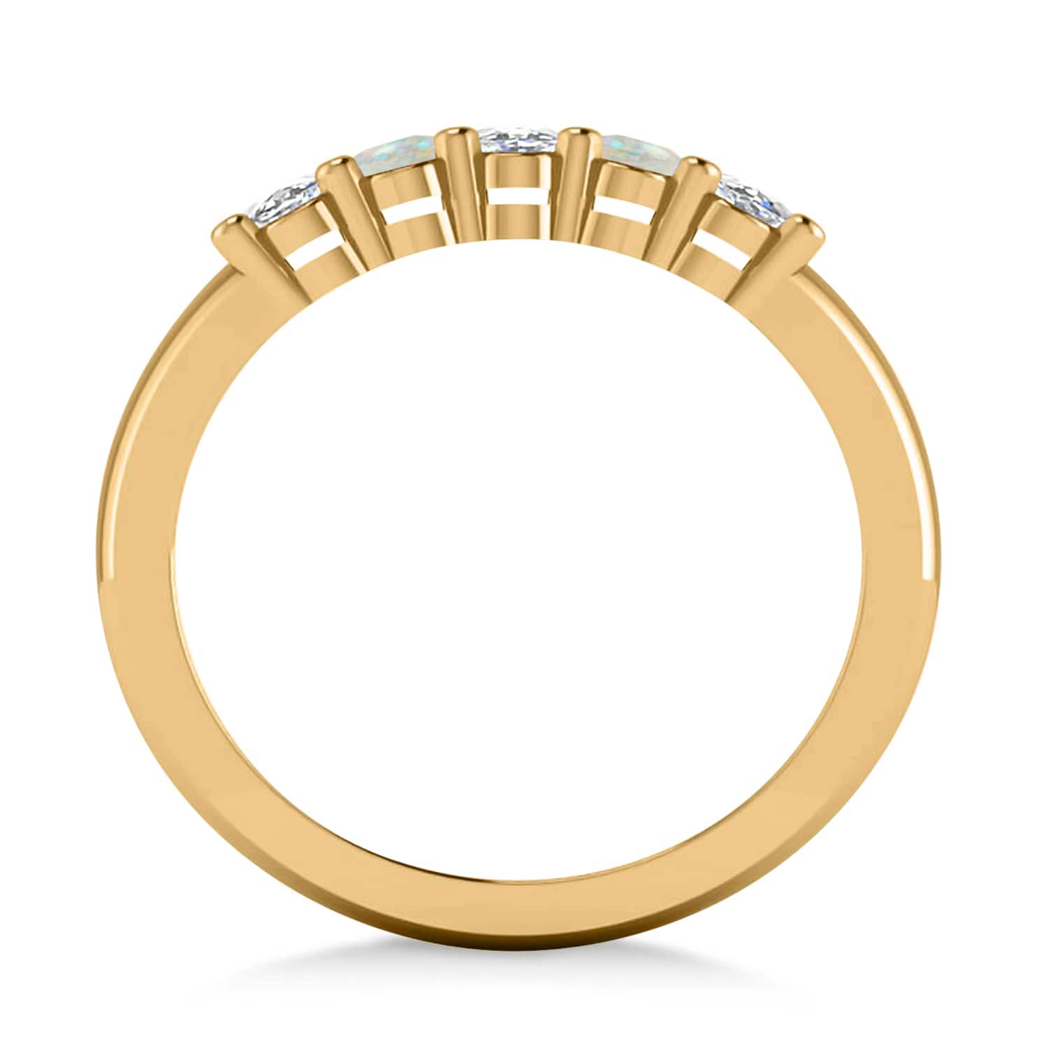 Oval Diamond & Opal Five Stone Ring 14k Yellow Gold (1.00ct)