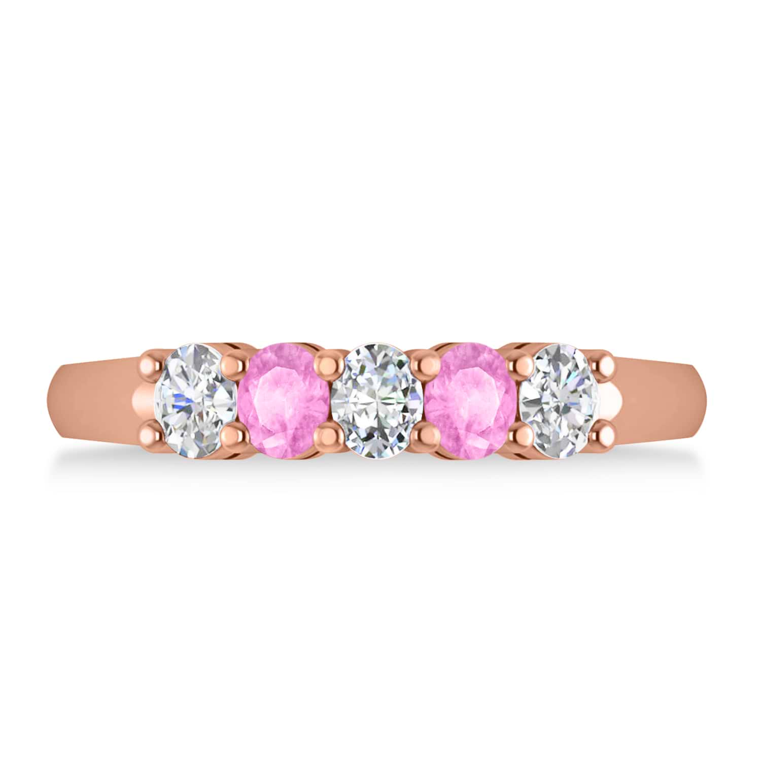 Oval Diamond & Pink Sapphire Five Stone Ring 14k Rose Gold (1.00ct)