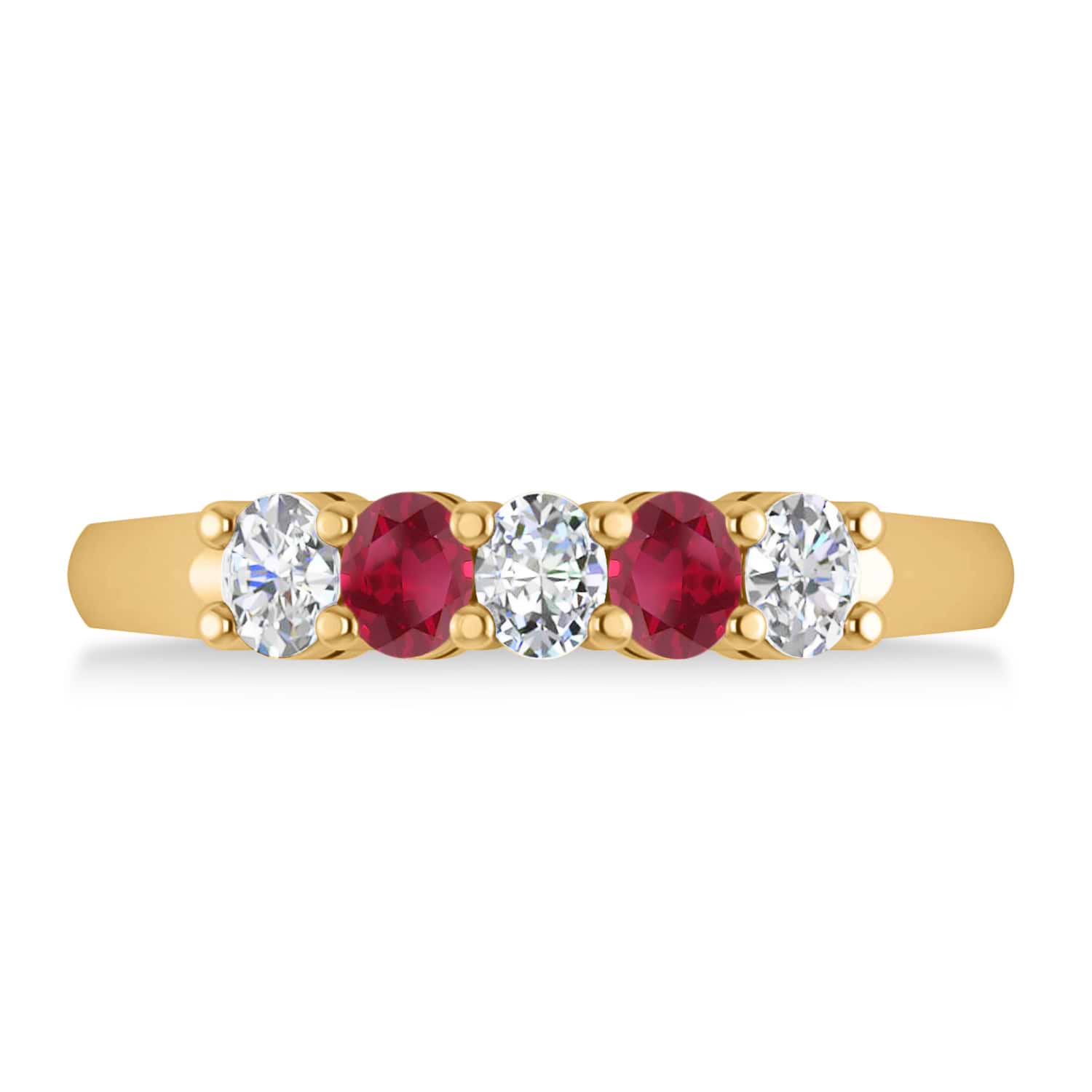 Oval Diamond & Ruby Five Stone Ring 14k Yellow Gold (1.00ct)