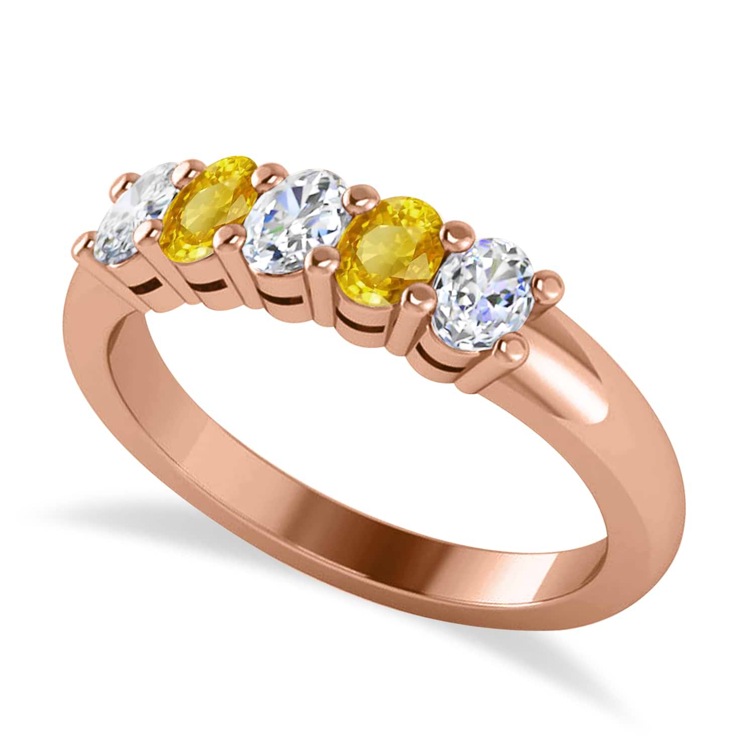 Oval Diamond & Yellow Sapphire Five Stone Ring 14k Rose Gold (1.00ct)