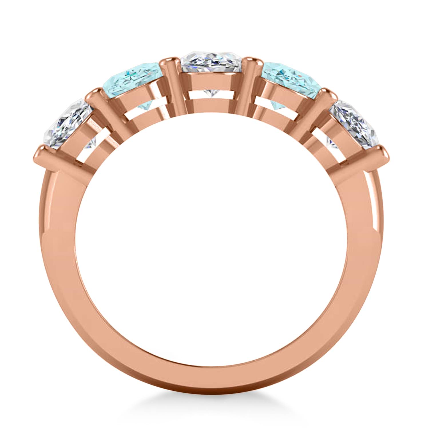 Oval Diamond & Aquamarine Five Stone Ring 14k Rose Gold (4.50ct)