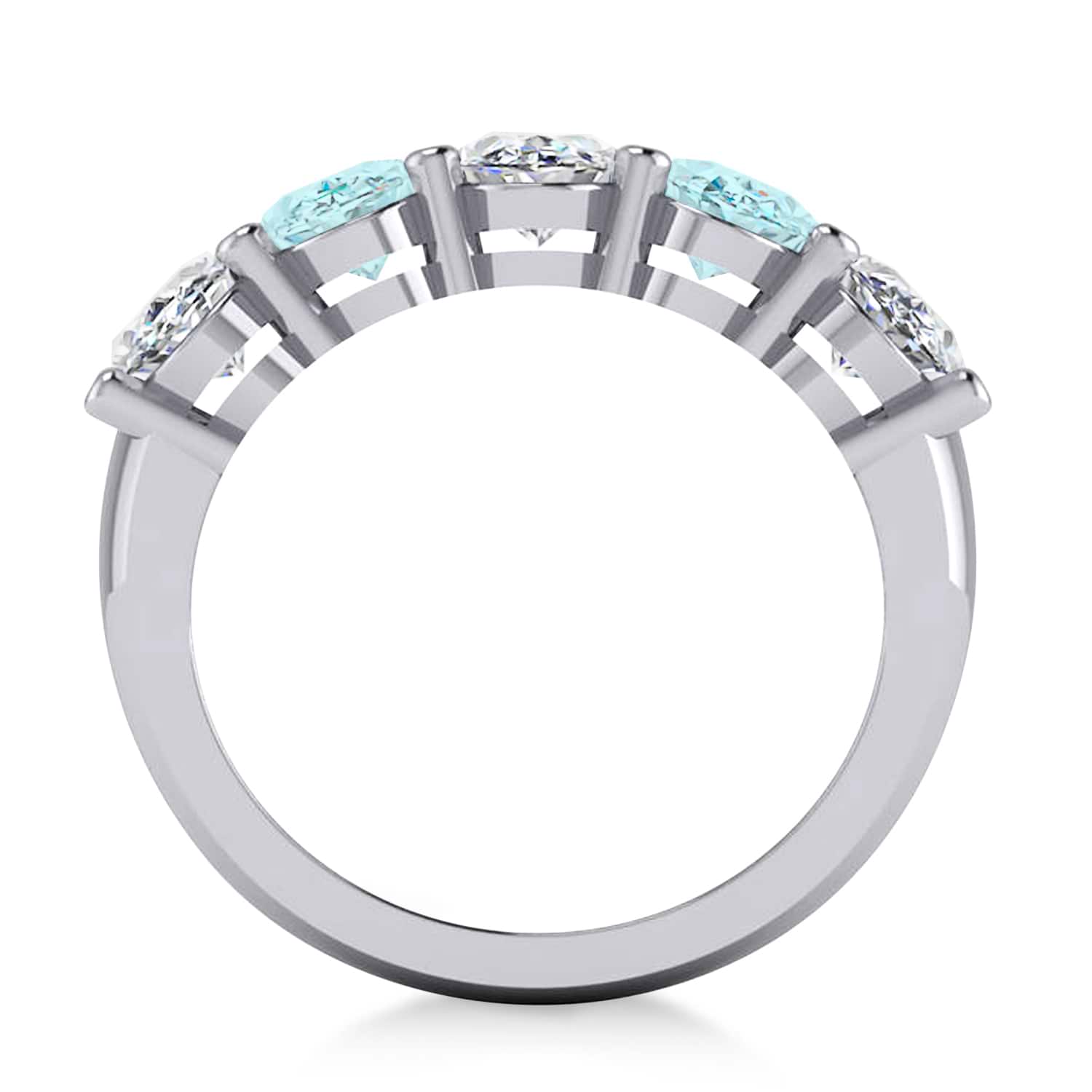Oval Diamond & Aquamarine Five Stone Ring 14k White Gold (4.50ct)