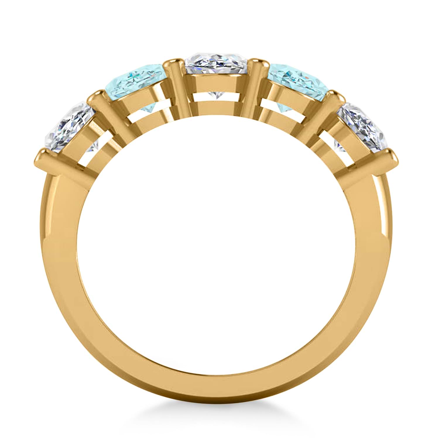 Oval Diamond & Aquamarine Five Stone Ring 14k Yellow Gold (4.50ct)
