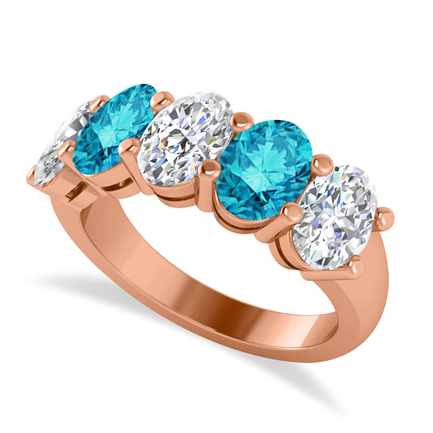 Oval Blue & White Diamond Five Stone Ring 14k Rose Gold (5.00ct)