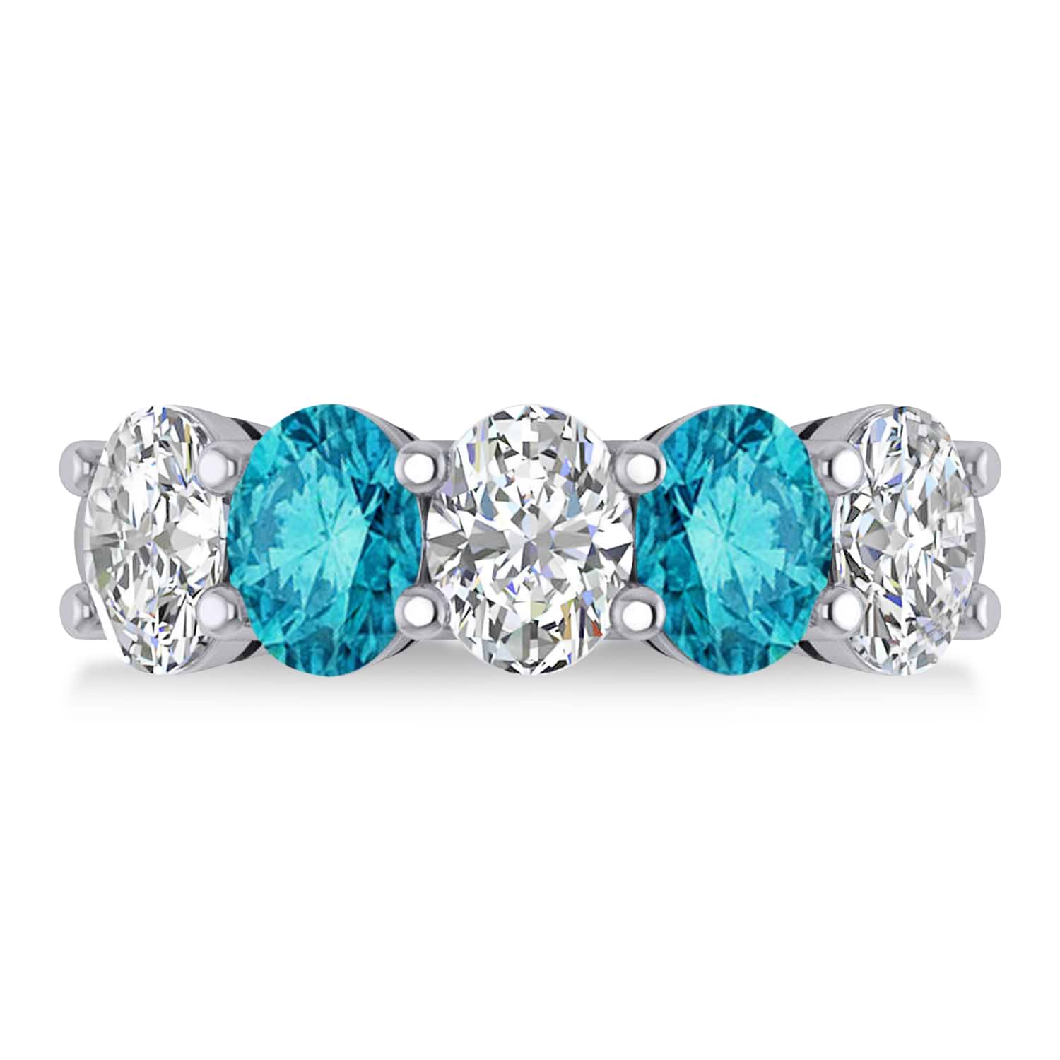 Oval Blue & White Diamond Five Stone Ring 14k White Gold (5.00ct)