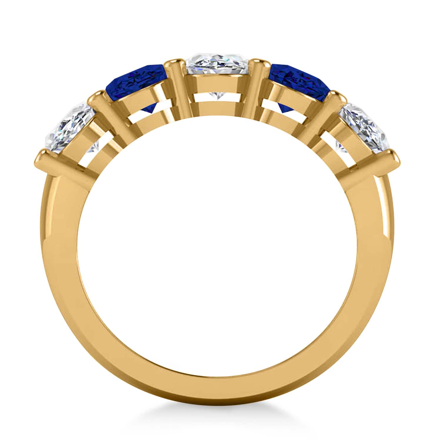 Oval Diamond & Blue Sapphire Five Stone Ring 14k Yellow Gold (5.00ct)