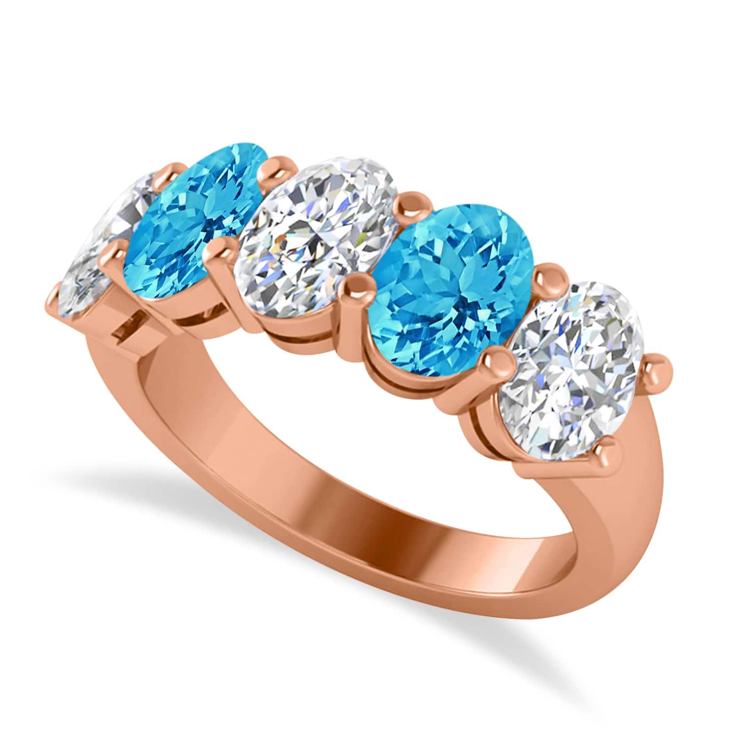 Oval Diamond & Blue Topaz Five Stone Ring 14k Rose Gold (5.20ct)