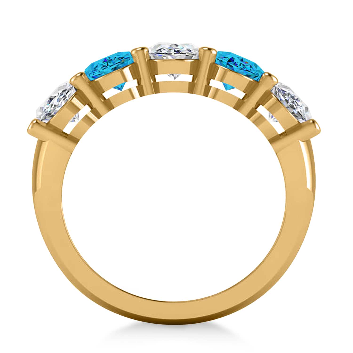 Oval Diamond & Blue Topaz Five Stone Ring 14k Yellow Gold (5.20ct)