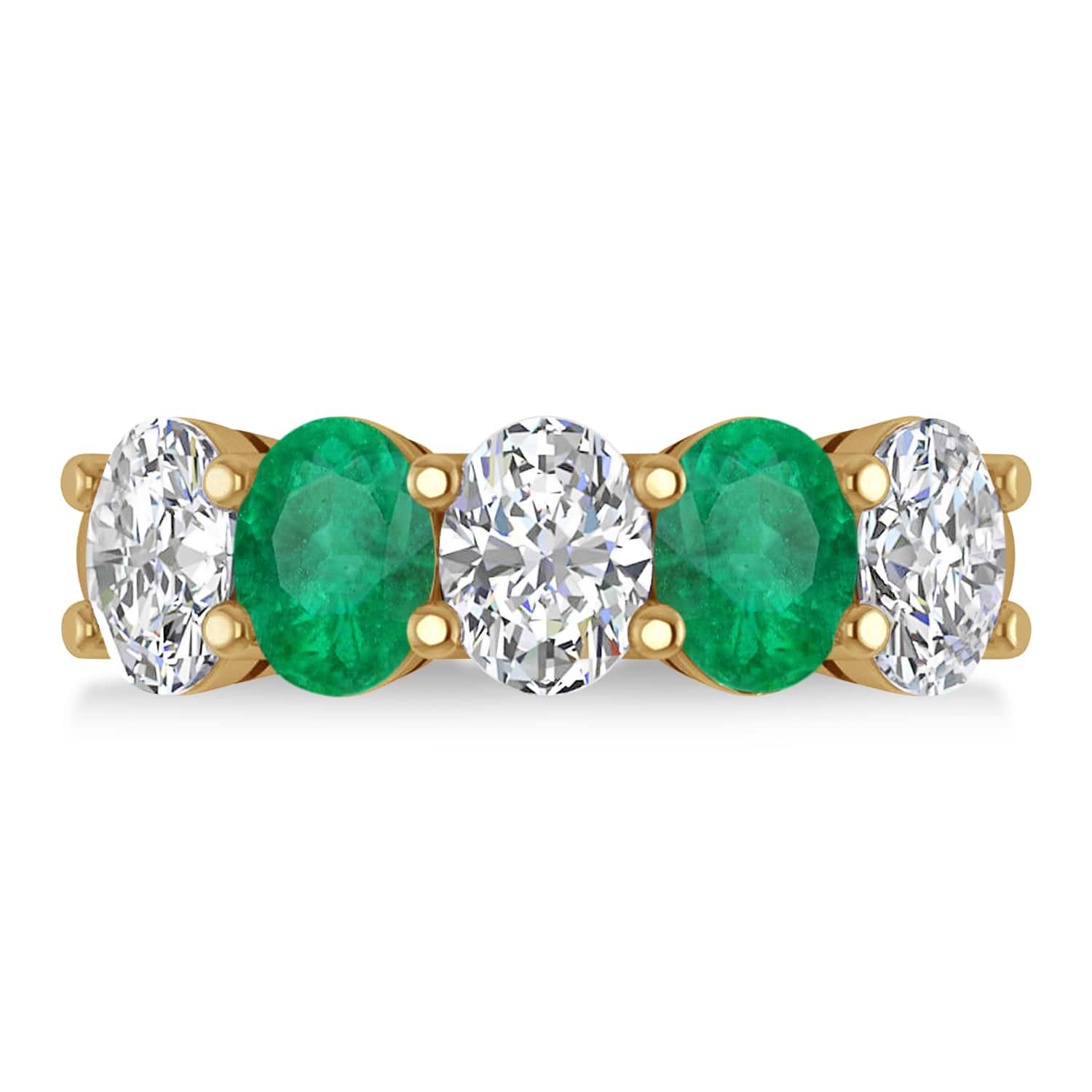 Oval Diamond & Emerald Five Stone Ring 14k Yellow Gold (4.70ct)