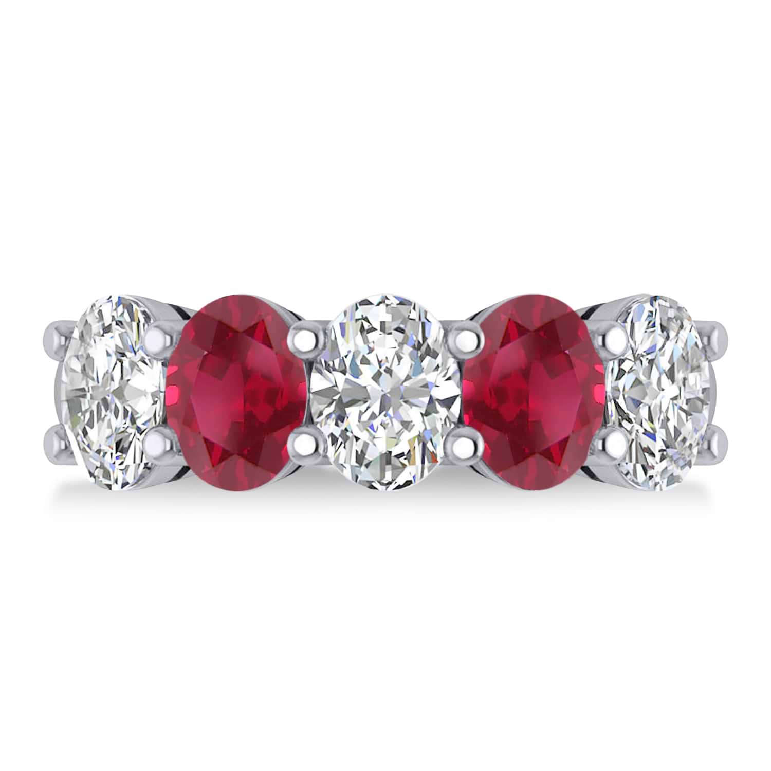Oval Diamond & Ruby Five Stone Ring 14k White Gold (5.00ct)