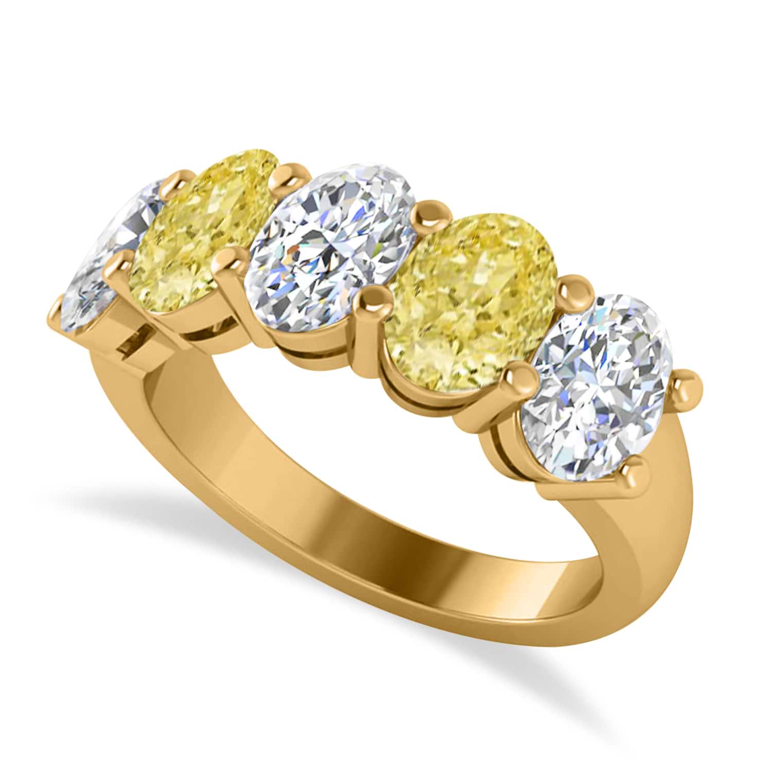 Oval Yellow & White Diamond Five Stone Ring 14k Yellow Gold (5.00ct)