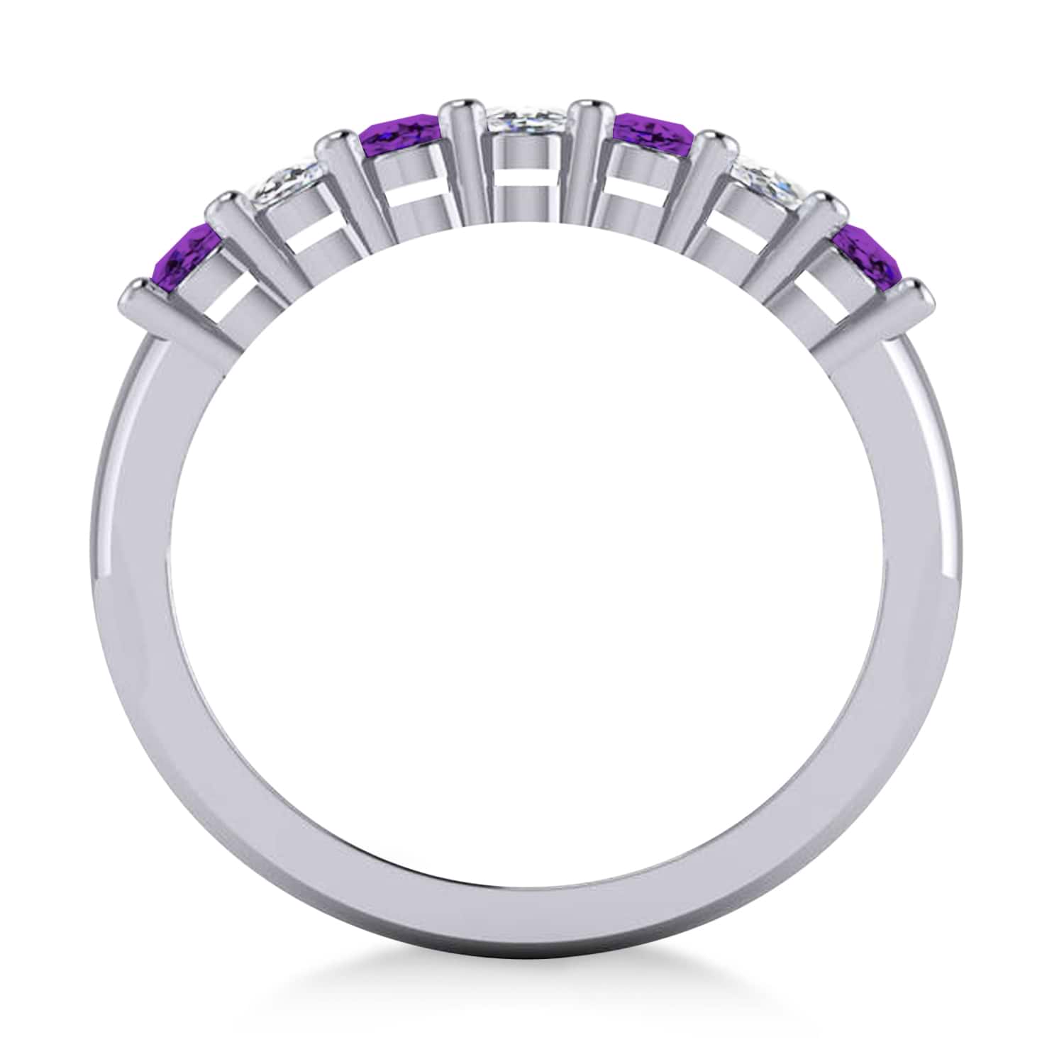 Oval Diamond & Amethyst Seven Stone Ring 14k White Gold (1.40ct)