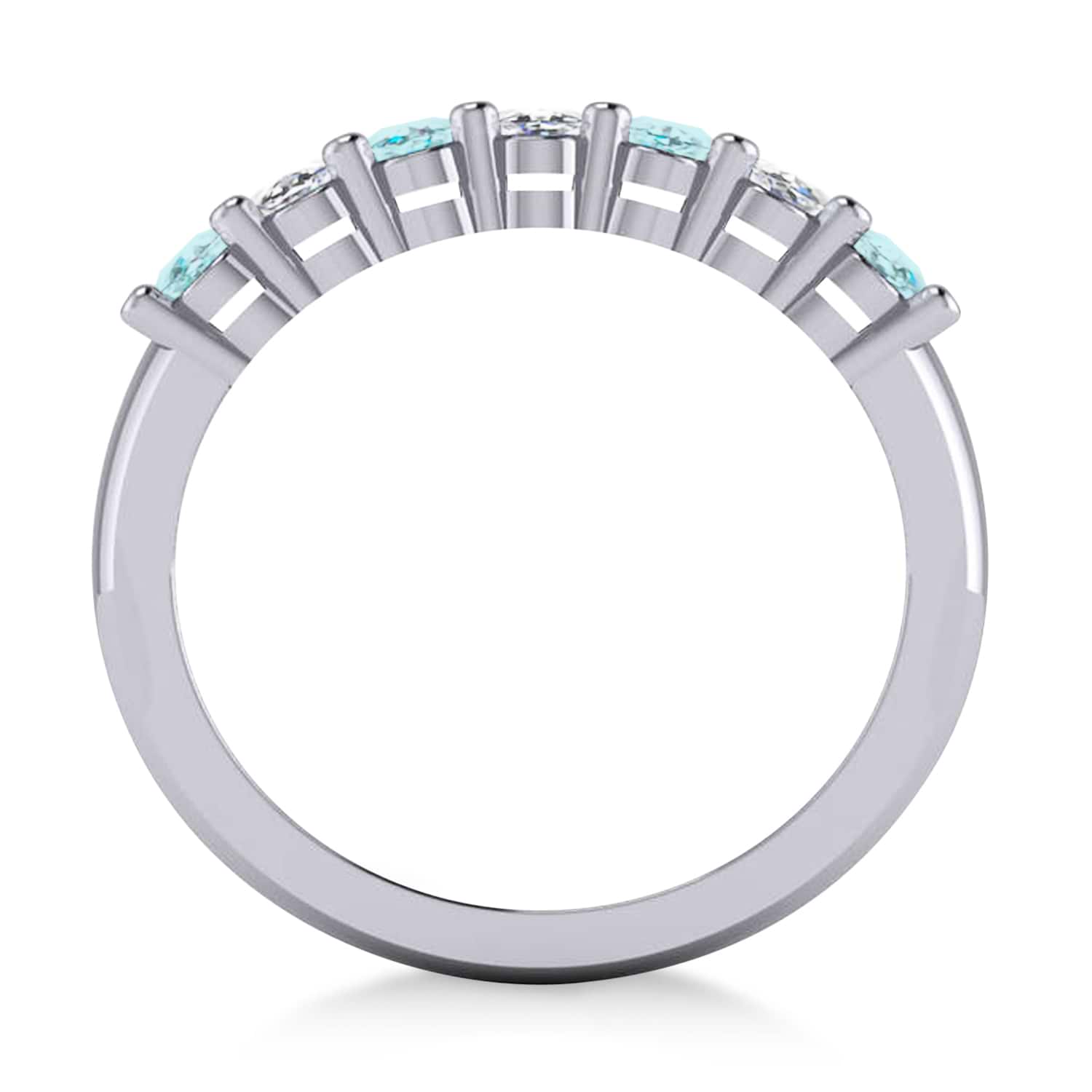 Oval Diamond & Aquamarine Seven Stone Ring 14k White Gold (1.40ct)