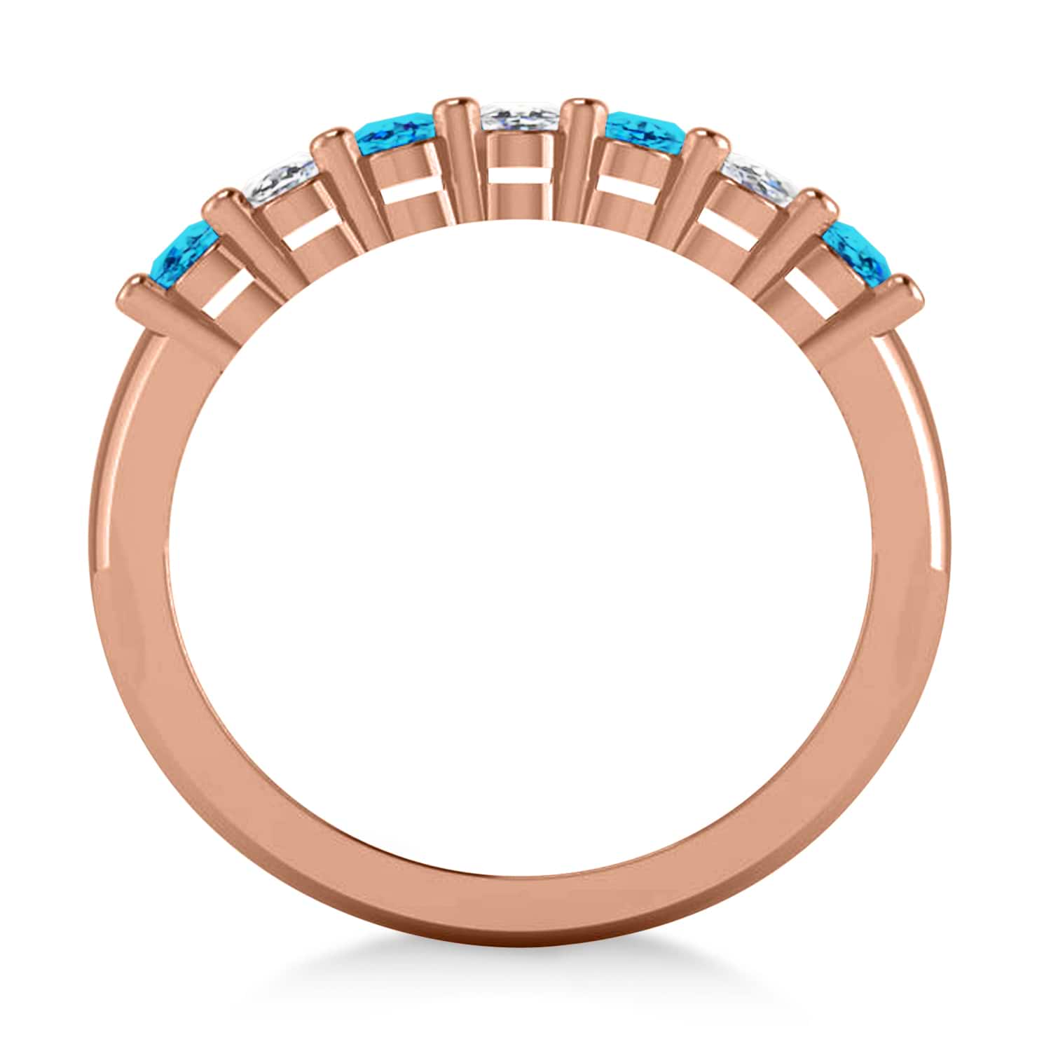Oval Blue & White Diamond Seven Stone Ring 14k Rose Gold (1.40ct)
