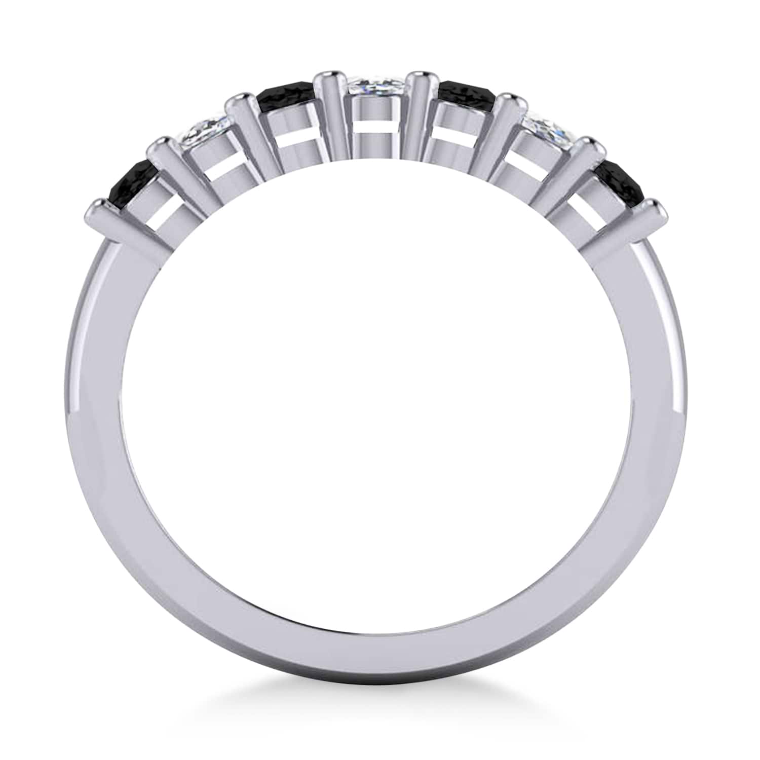 Oval Black & White Diamond Seven Stone Ring 14k White Gold (1.40ct)