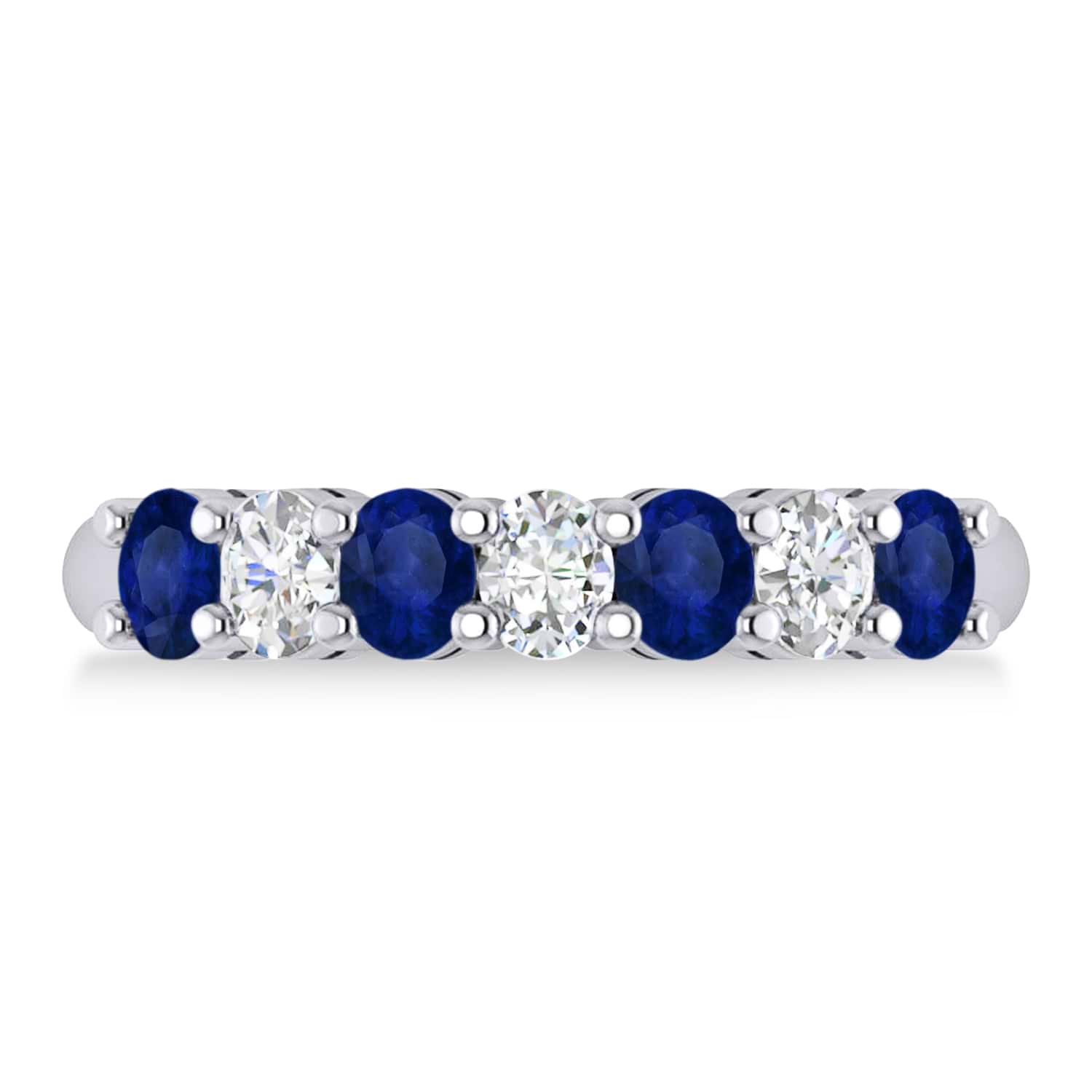 Oval Diamond & Blue Sapphire Seven Stone Ring 14k White Gold (1.40ct)