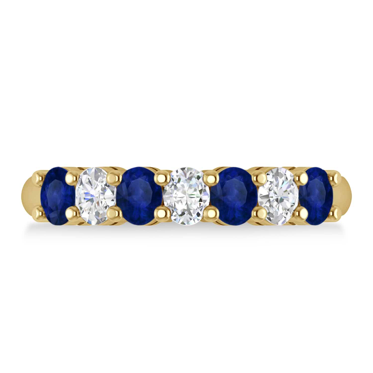 Oval Diamond & Blue Sapphire Seven Stone Ring 14k Yellow Gold (1.40ct)