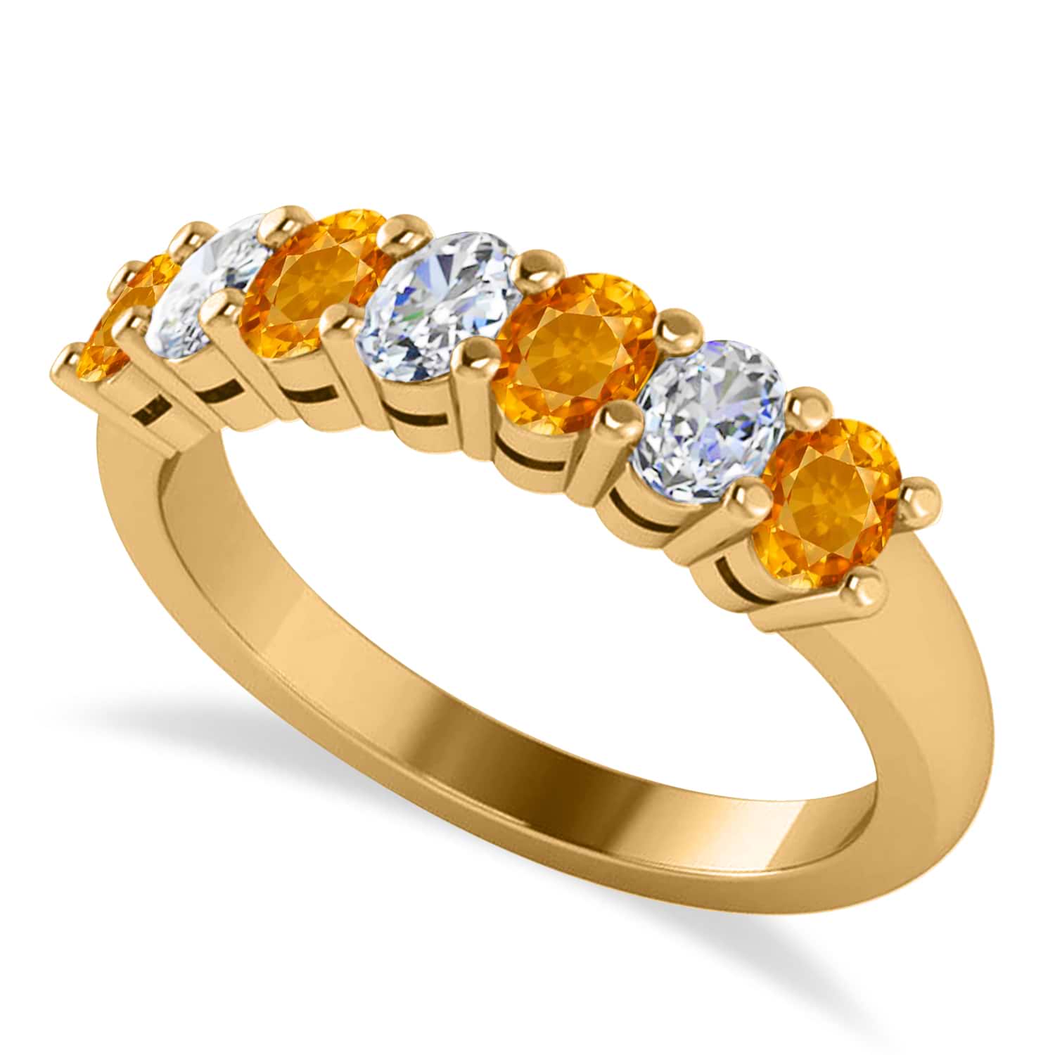 Oval Diamond & Citrine Seven Stone Ring 14k Yellow Gold (1.40ct)