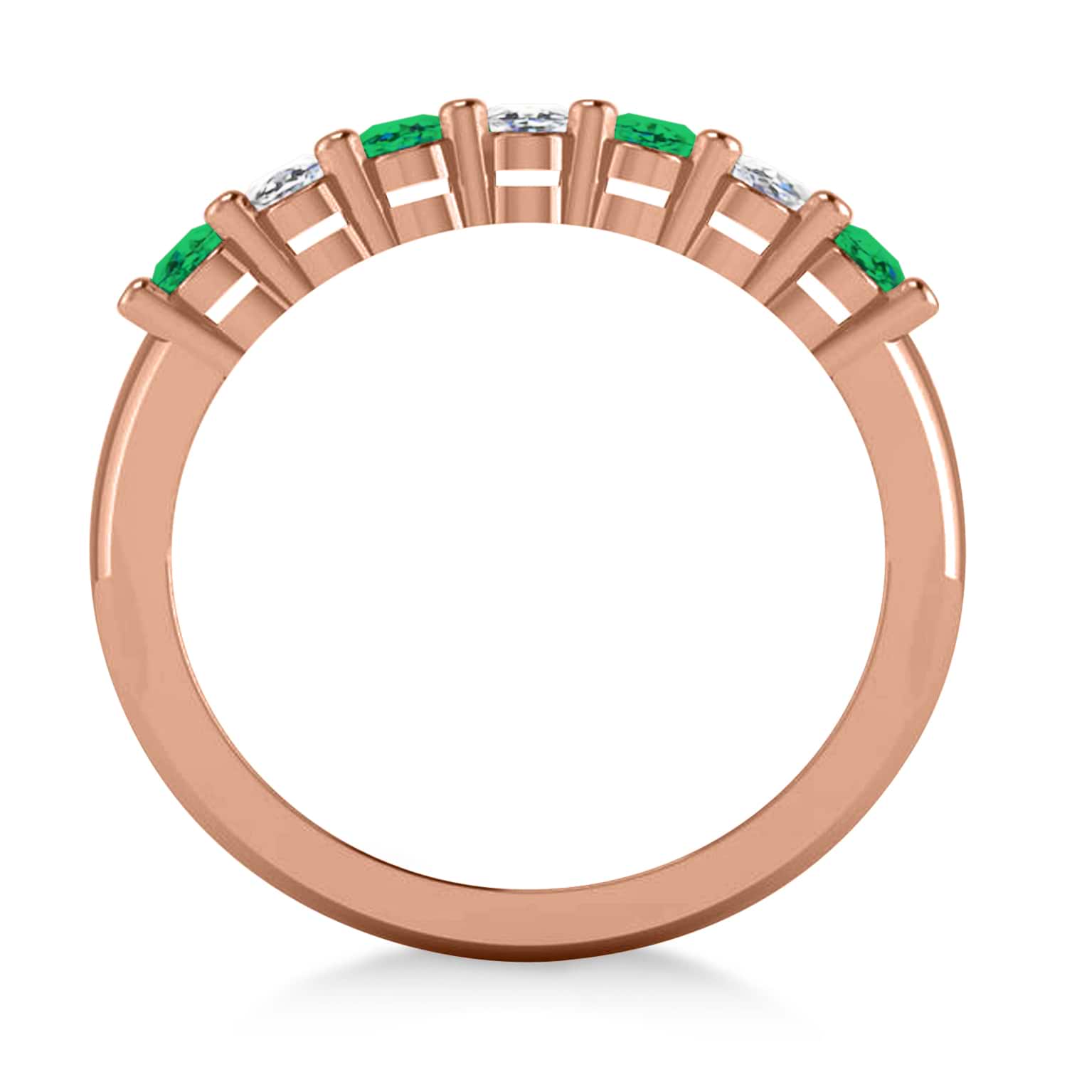 Oval Diamond & Emerald Seven Stone Ring 14k Rose Gold (1.40ct)