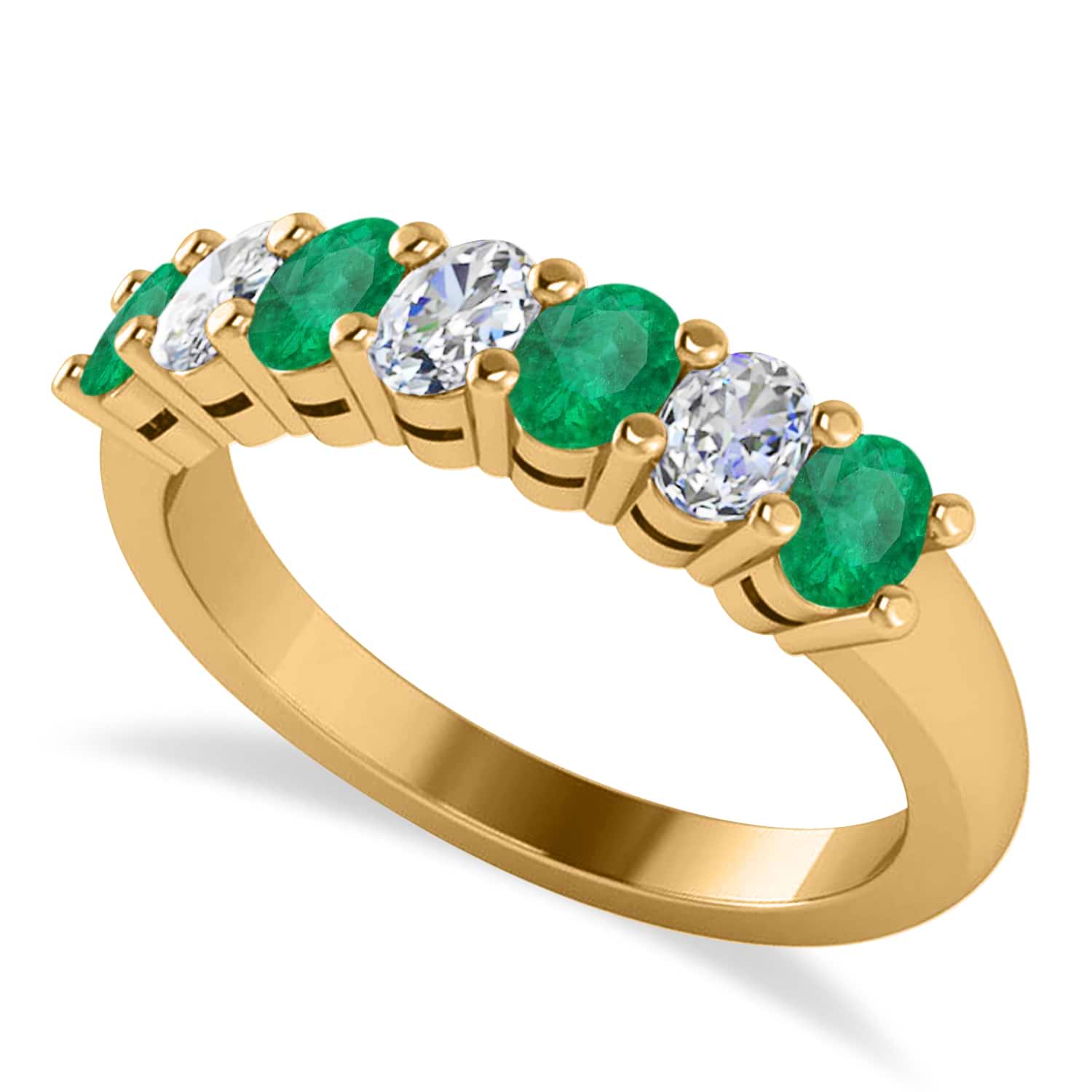 Oval Diamond & Emerald Seven Stone Ring 14k Yellow Gold (1.40ct)
