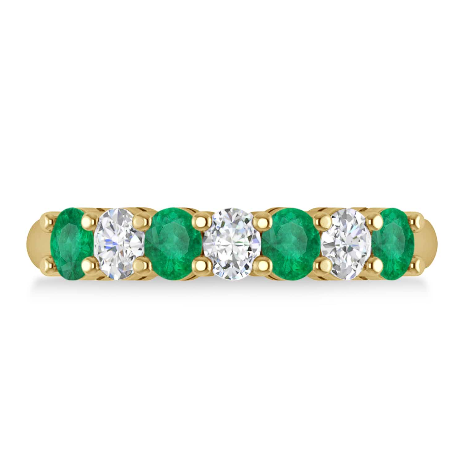 Oval Diamond & Emerald Seven Stone Ring 14k Yellow Gold (1.40ct)