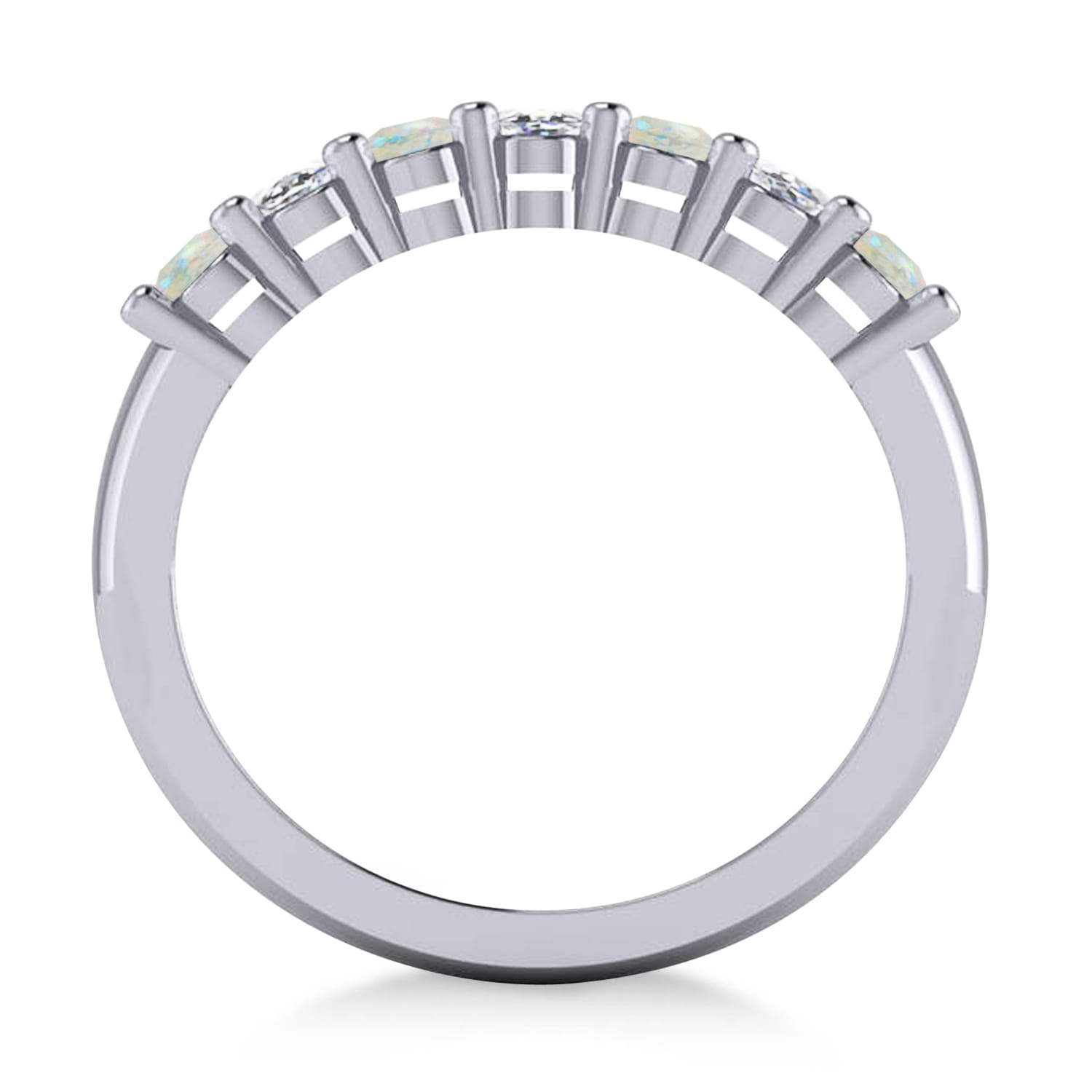 Oval Diamond & Opal Seven Stone Ring 14k White Gold (1.40ct)