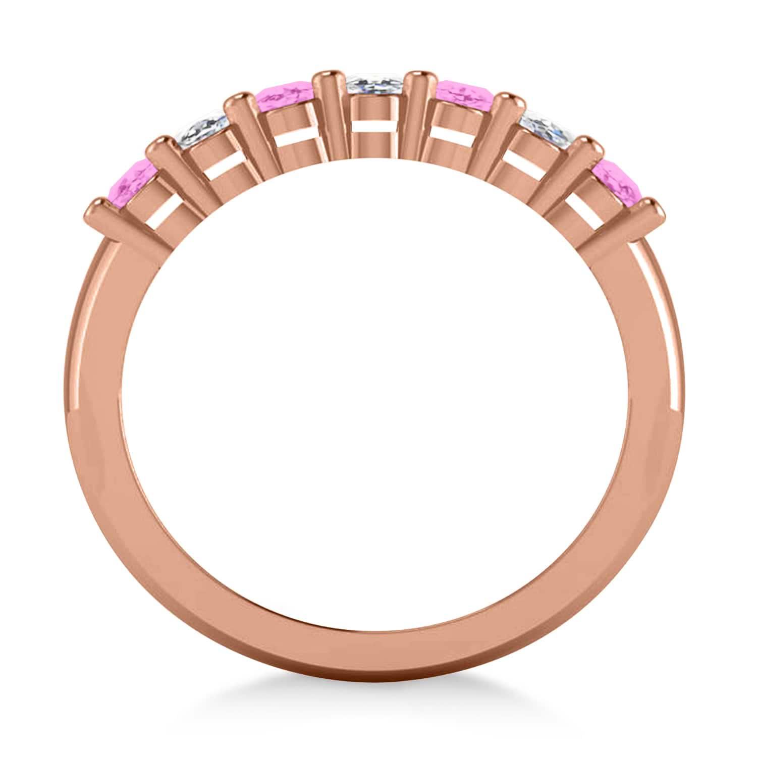 Oval Diamond & Pink Sapphire Seven Stone Ring 14k Rose Gold (1.40ct)