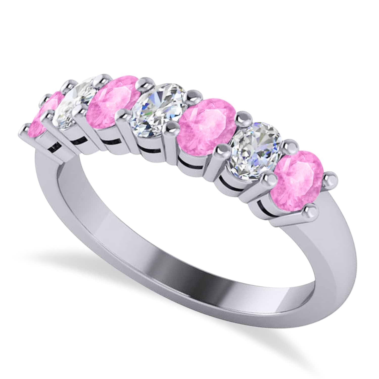 Oval Diamond & Pink Sapphire Seven Stone Ring 14k White Gold (1.40ct)