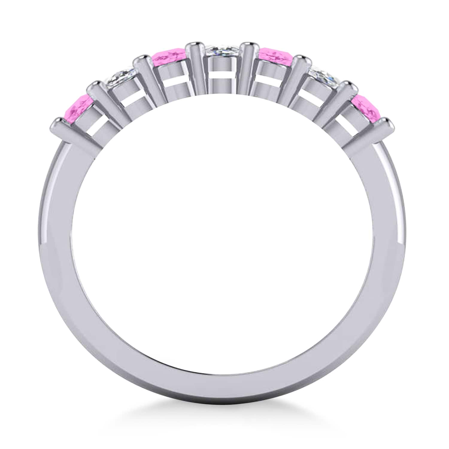 Oval Diamond & Pink Sapphire Seven Stone Ring 14k White Gold (1.40ct)