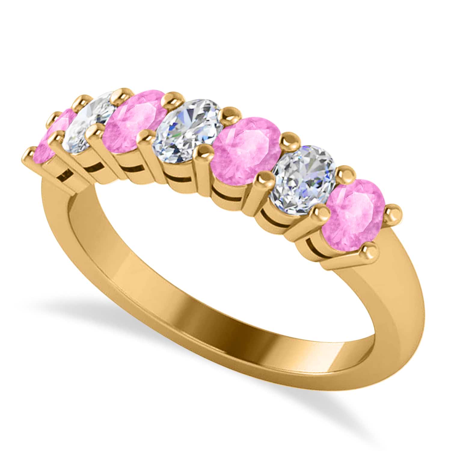Oval Diamond & Pink Sapphire Seven Stone Ring 14k Yellow Gold (1.40ct)