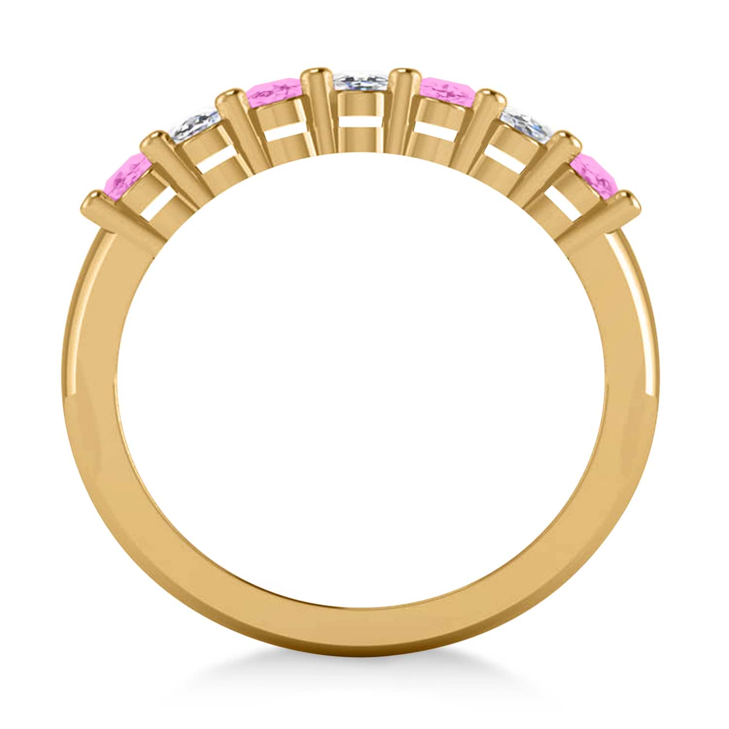 Oval Diamond & Pink Sapphire Seven Stone Ring 14k Yellow Gold (1.40ct)
