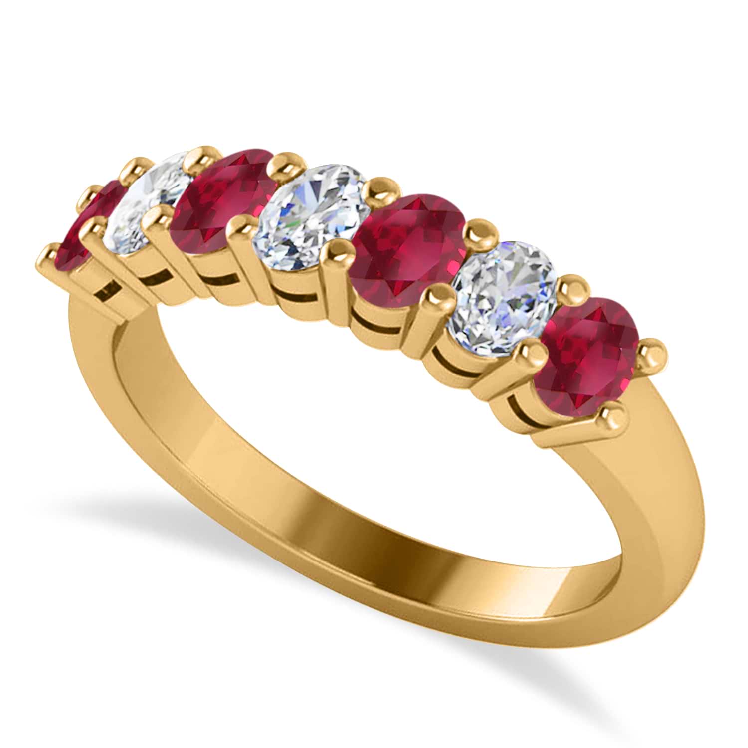 Oval Diamond & Ruby Seven Stone Ring 14k Yellow Gold (1.40ct)