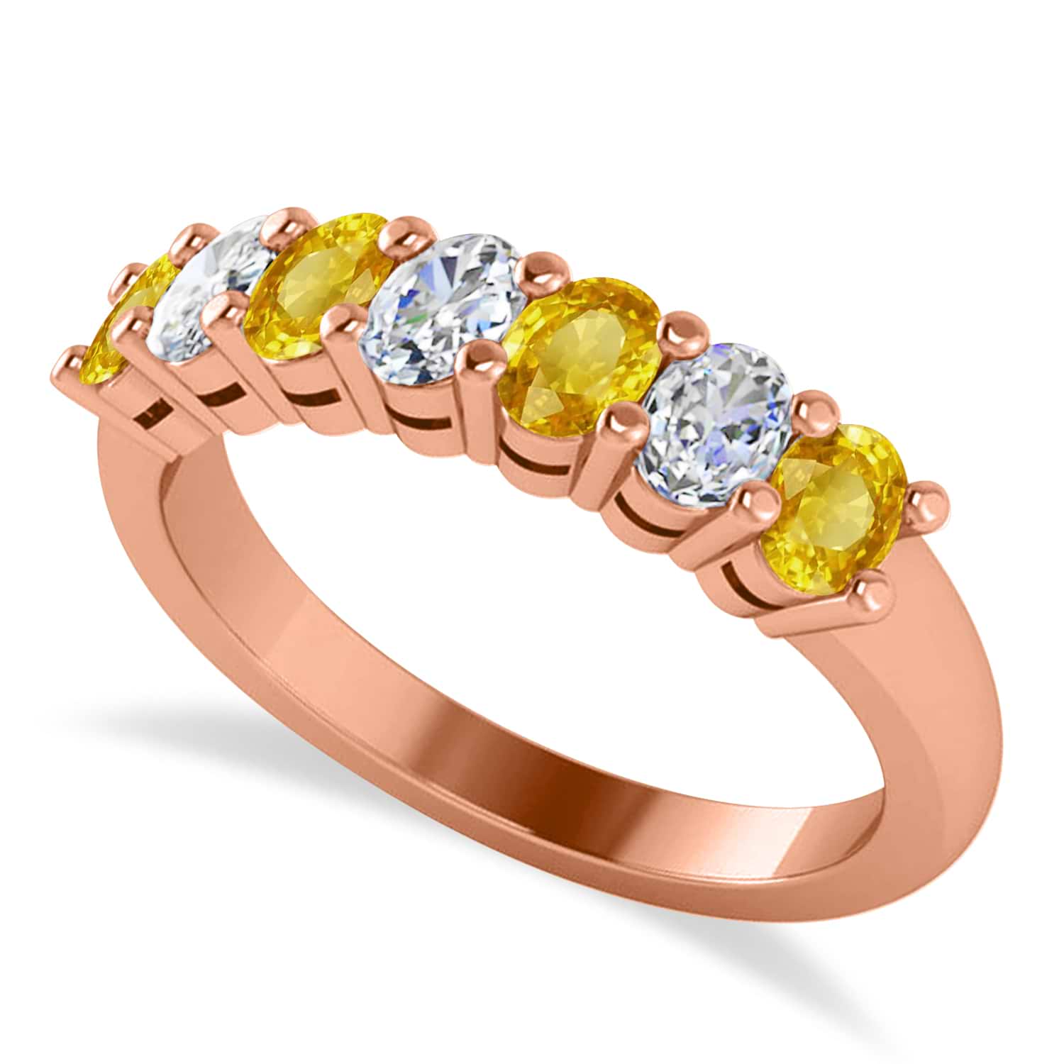 Oval Diamond & Yellow Sapphire Seven Stone Ring 14k Rose Gold (1.40ct)